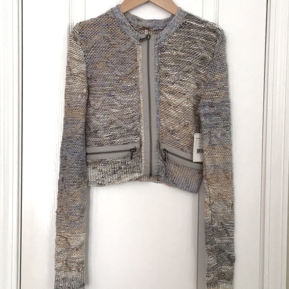 Free People Cropped Zip Cardigan